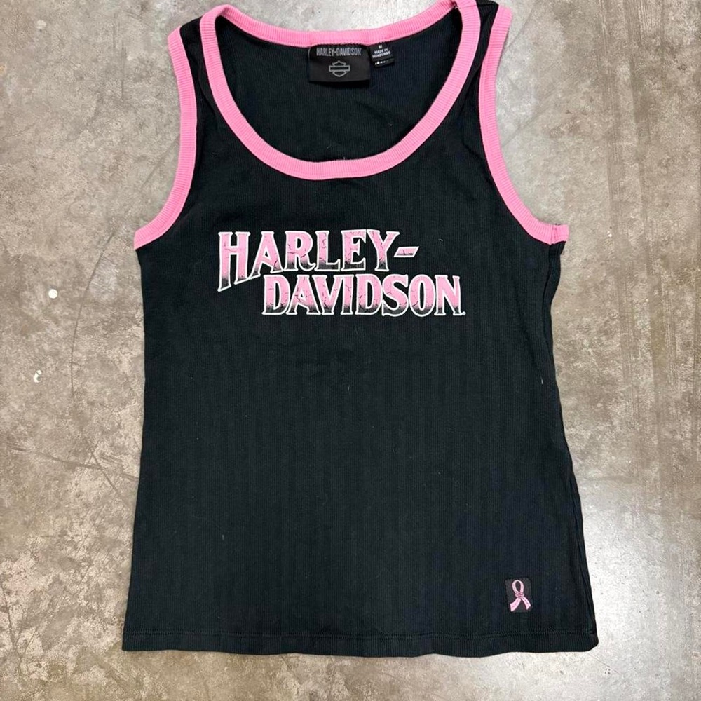 Vintage Harley Davidson Y2K Black Pink Eagle Tank Top Ribbed Medium Biker
